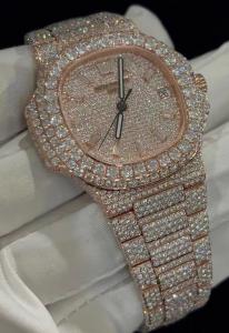 China Steel Body Full Iced Out Moissanite Diamond Watch Wrist Watch Handmade factory
