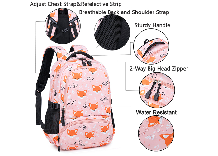 Pink Fox Children School Bag
