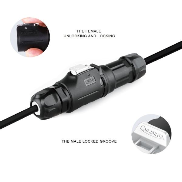 LP16 series Black Plastic Shell 3Pin Electric Plug and Socket Waterproof Connector for Lighting and Audio and Visual