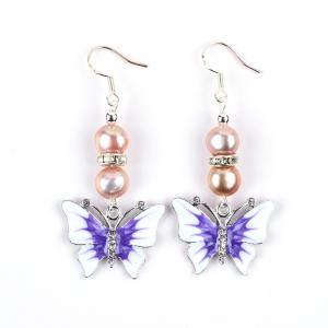 China 9MM Purple Baroque Fresh Water Pearl Earrings With Butterfly Charm on sale