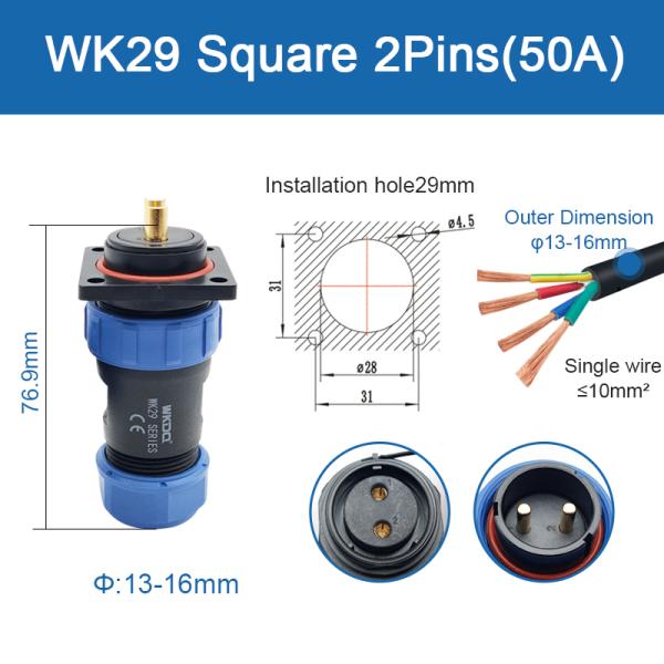 Circular Multipole Plug Socket Waterproof Connector Wk29 Square Threaded Cable Sp29