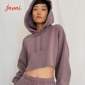China Plain Cropped Hooded Sweatshirts French Terry Women Jumper Sweater factory