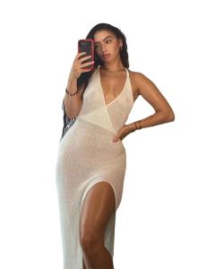 China Small Business Fashion V - Neck Backless Strap See Through Crochet Beach Sling Dress factory