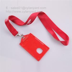 China Tailored nylon lanyard with red color hard plastic id card sleeve factory