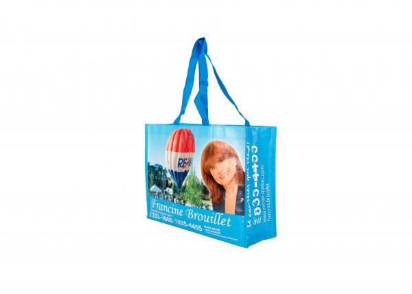 China OPP Coated Woven Shopping Bags With Cold Seal Block Bottom Gravure Printing factory