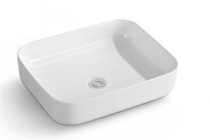 China Modern Bathroom Rectangular Above Counter White Ceramic Vessel Vanity Sink on sale
