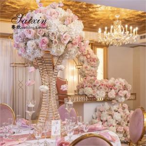 China ZT-538 Saixin Metal Flower Stand With Crystal Beads Vases For Wedding Table Decoration on sale