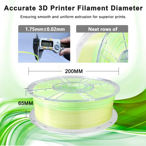 PLA+ 3D Printer Filament 1.75mm Gradient Color Yellow Green White Multicolor PLA+ Filament 1kg /Spool for FDM 3D Printers