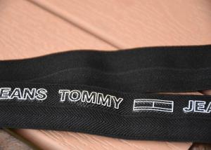 China 2cm Black Elastic Webbing Straps Printed With White Cut Out Letters Logo factory