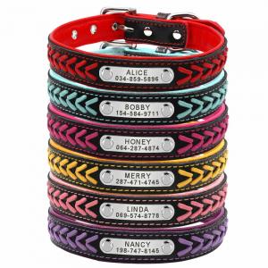 China Personalized Nameplate Custom Leather Dog Collars , Braided Leather Engraved Dog Collars factory