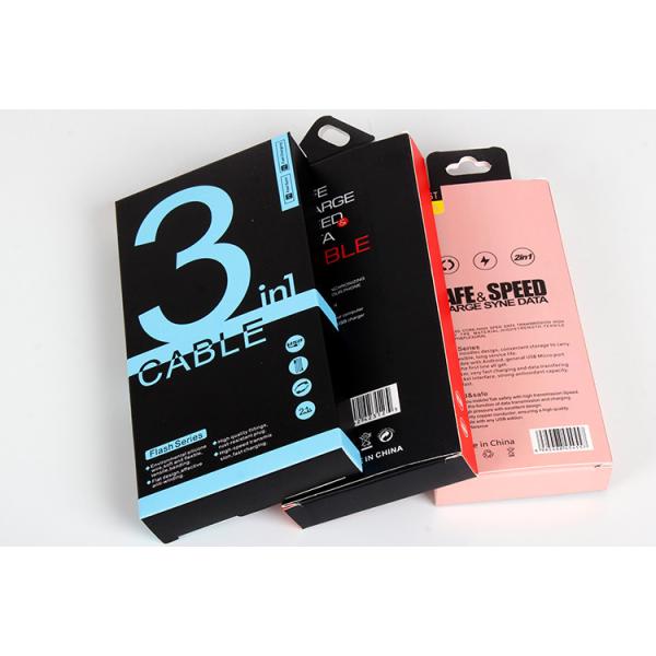 CMYK Custom Art Coated Paper USB Cable Data Cable Packaging Box with Hanger Hole