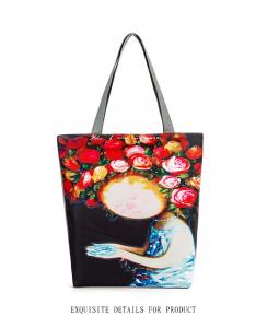 China Lips print handbag canvas singles shoulder bag flower print canvas shopping bag factory