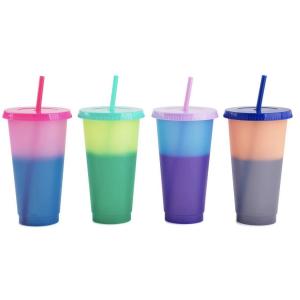 China Summer Coffee Tumblers Color Changing Cups 24oz Cold Cups 5 Reusable Cups Lids And Straws Set Of 5 on sale