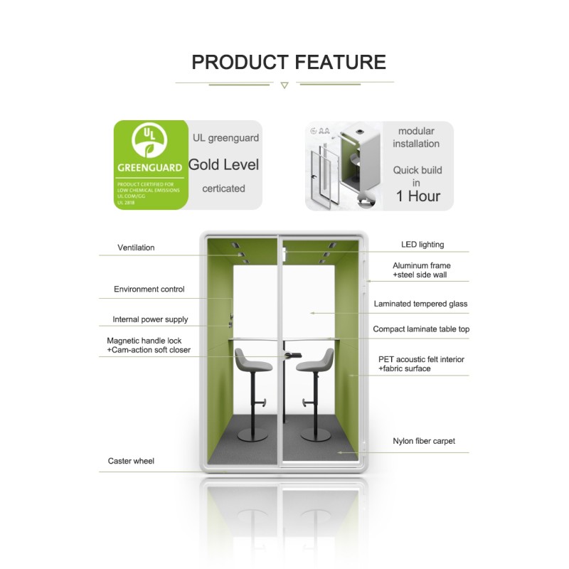 Adjustable Modular Silent Booth with 30+--5db Noise Reduction Coefficient for Private Meetings and Office Pods