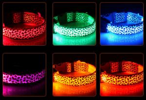 China leopard print dog cat safety LED light glow flashing pet collar factory