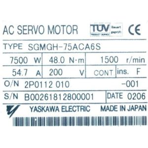 China SGMGH-75ACA6S  Industrial Dc Servo Motor Drive Yaskawa 54.7A 1500RMP  200V on sale