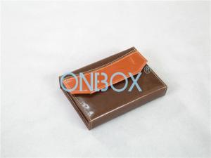 China 140 X 100 X 28mm Brown Luxury Leather Box With Magnetic Closure / Paper Sleeve factory