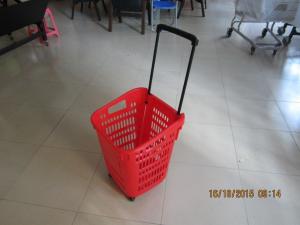 China Red Plastic Rolling Basket Cart For Supermarket /  Vegetable Shopping Basket on sale