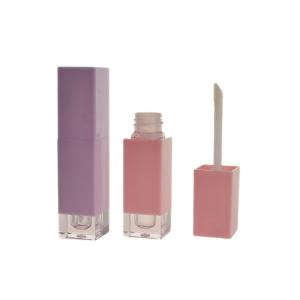 China 4ml Clear Pink PETG Empty Lip Gloss Bottles Square Lip Gloss Packaging Custom Logo on sale