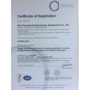 WUXI RONNIEWELL MACHINERY EQUIPMENT CO.,LTD Certifications