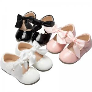 China 2023 New Stylish Leather Bow Cute Sweet Flat Dancing Princess Baby Girl Shoes factory