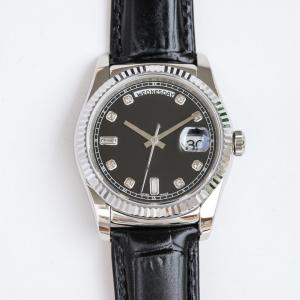 China Alloy Women Quartz Wrist Watch 3.8cm Case Dia Black Leather Strap Watches For Ladies on sale