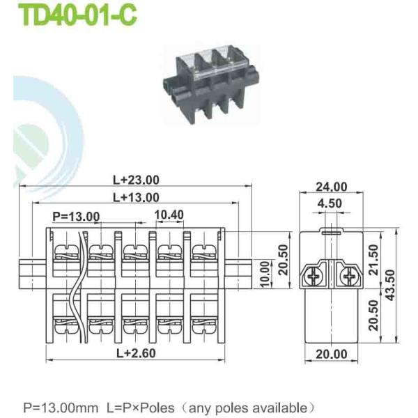 Pitch 13mm Electrical Connector Block M5 PBT Black Panel Mount Screw Terminal Connector