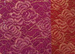 China Red Golden Embroidery Sequin Lingerie Lace Fabric For Wedding Dress , Decoration Lace Fabric factory
