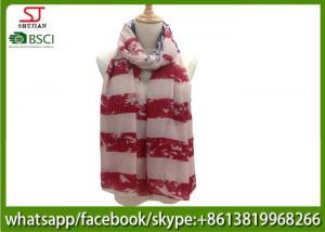 China China supplier red stripe print scarf muffler 100*200cm 100% Polyester pashmina keep fashion on sale