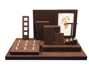 China Custom Handmade Brown Leatherette Jewelry Display Set MDF Jewellery Showcase Stand on sale