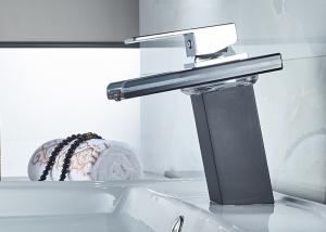 China Polished Chrome LED Bathroom Sink Faucet ROVATE Waterfall Glass Spout on sale