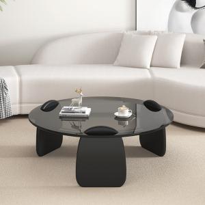 China Exquisite Round Glass Combination Coffee Table With Wooden Leg factory