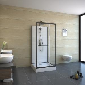 China Pivot Door Square 4mm Tempered Clear Glass Shower Cabin With White Acrylic Tray factory