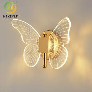 China Luxury Butterfly Modern Wall Lamp Hotel Bed And Bedroom TV Wall LED Three Color Light on sale