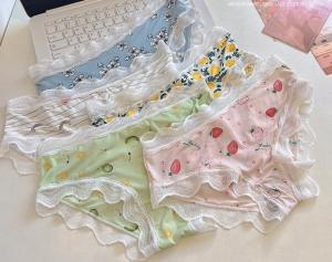 China Silk Womens Underwears Teens Cute Fruits Print Elastic Ice Lace Panties Breathable Young Ladies on sale
