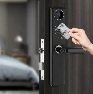 China Fingerprint Smart Front Door Locks With Peephole Camera Anti Peep Tuya Remote Control on sale
