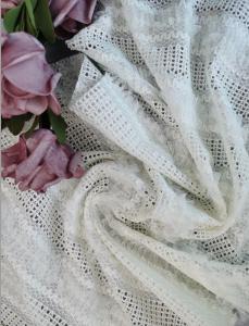 China White Bridal Embroidered Lace Fabric Elegant Wedding Gown Dress Fabric factory