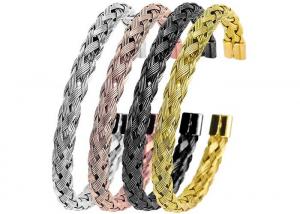 China Wire rope twist Braided black bracelet Stainless Steel C-shaped opening titanium steel mesh twisted wire bracelet factory