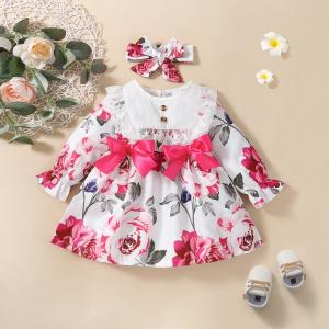 China 120cm Children Polyester Peony Flower Long Sleeve Lace Dress For Toddler Children factory