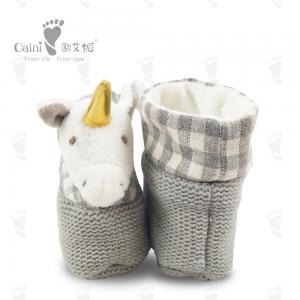China Grey Soft Cute Plush Baby Shoes Infant White Unicorn Head Baby Boy Shoes factory