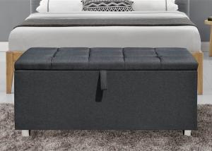 China Upholstered Fabric Storage Ottoman Dark UK FR Grey Fabric Blanket Box factory