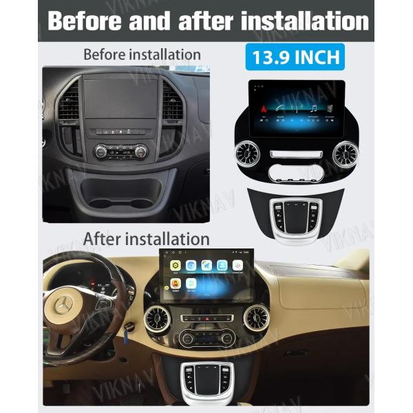 13.9 Inch Touch Screen Stereo For 2015-2022 Benz Vito Navigation GPS Multimedia Player Wireless Carplay 4G