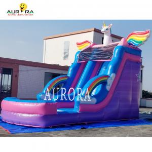 China Backyard Inflatable Water Slide Pink Blue Rainbow Horse Design For Kids on sale