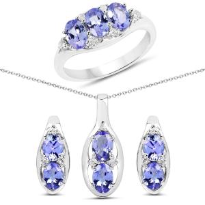 China 3.12 Carat Genuine Tanzanite And White Topaz 3 Piece Necklace 925 Sterling Silver on sale