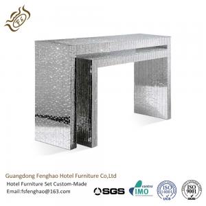 Elegant Crystal Veneer Compact Glass Mirrored Console Table For Hotel Lobby Bedroom
