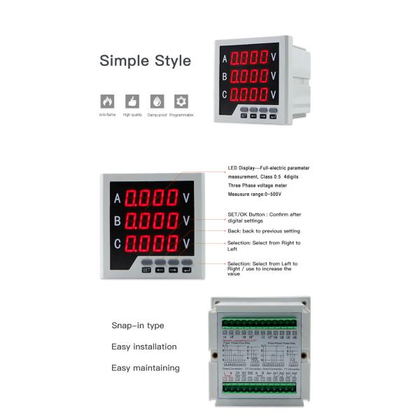 Single Phase Digital Panel Mount AC Voltmeter 500v