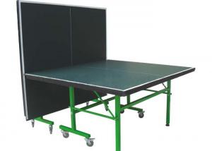 China Standard Indoor Green Table Tennis Table Single Folding Movable With Wheels on sale