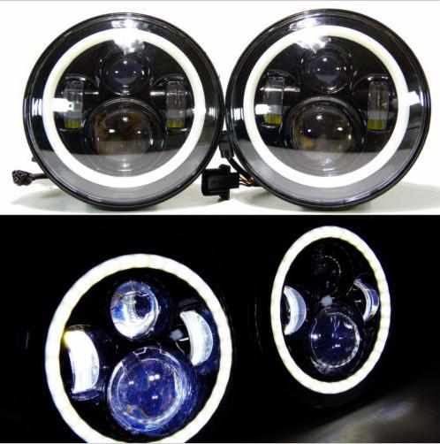 7 inch Round Jeep Wrangler LED Headlights With Halo Ring Angel Eyes 70Watt , with 3700 Lumens headlight for Jeep