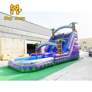 China Purple Palm Tree Marble Inflatable Water Slide With Water Pool on sale