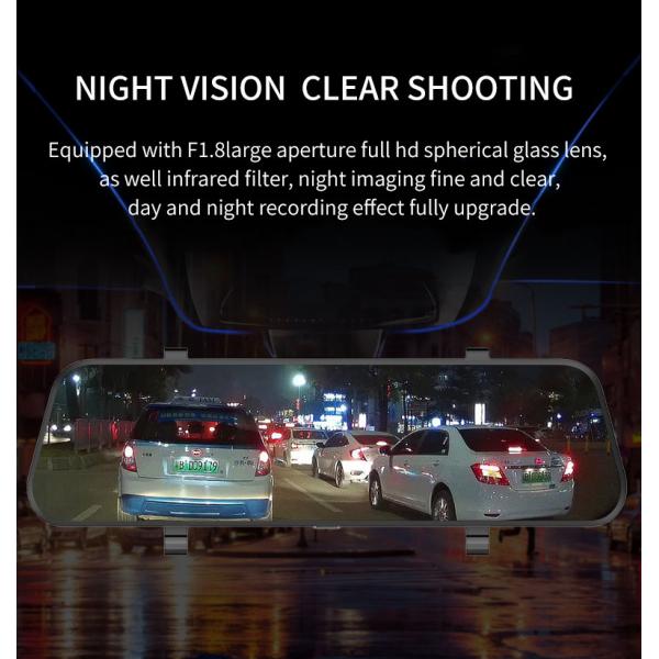 IPS 1080P Dashboard Camera 9.66 Inches 1440P Mirror Dashboard Camera Big Screen GPS Supported